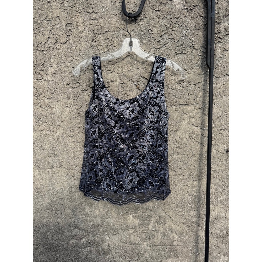 Jeffrey & Dara‎ Evening Tank Top Women Size 6 Silver Black Sequin Lace